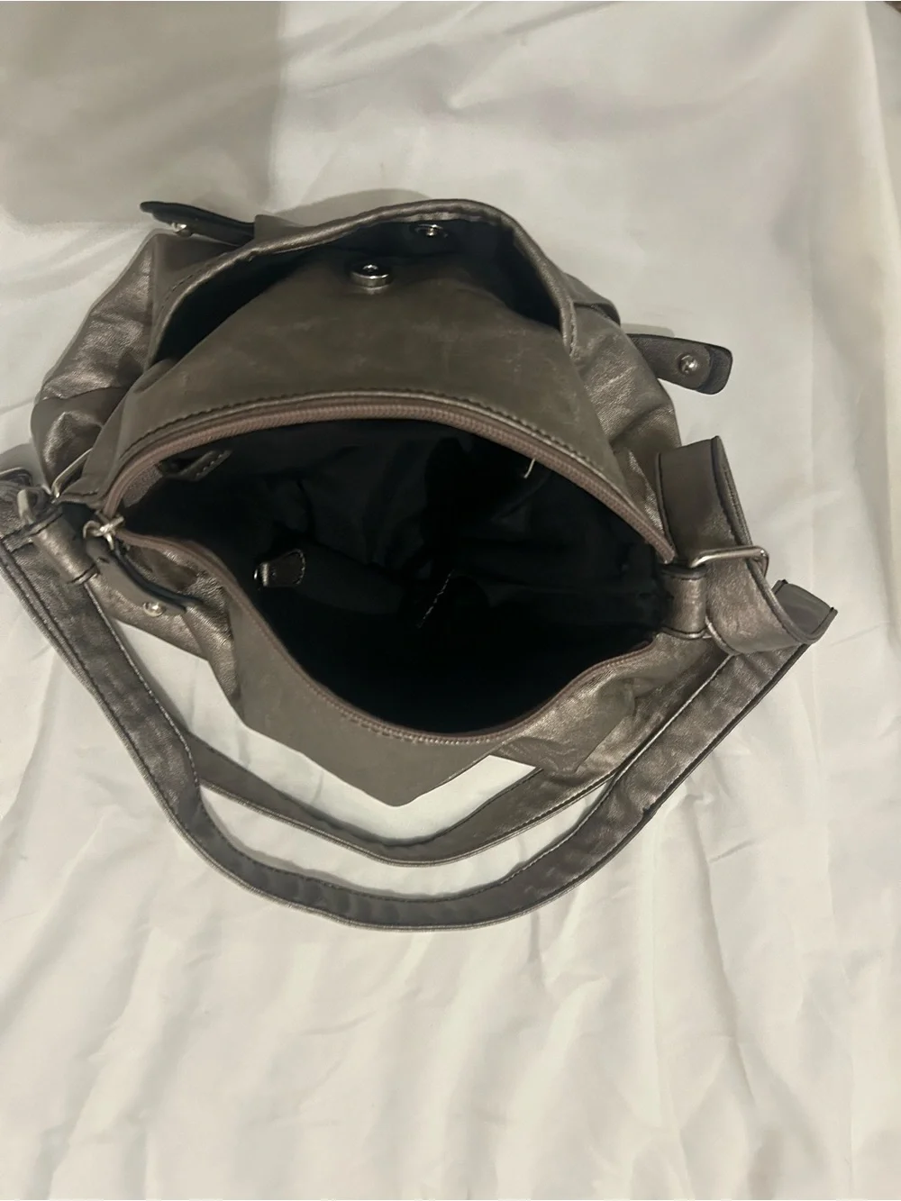 Metallic Taupe Shoulder Bag with Adjustable Strap